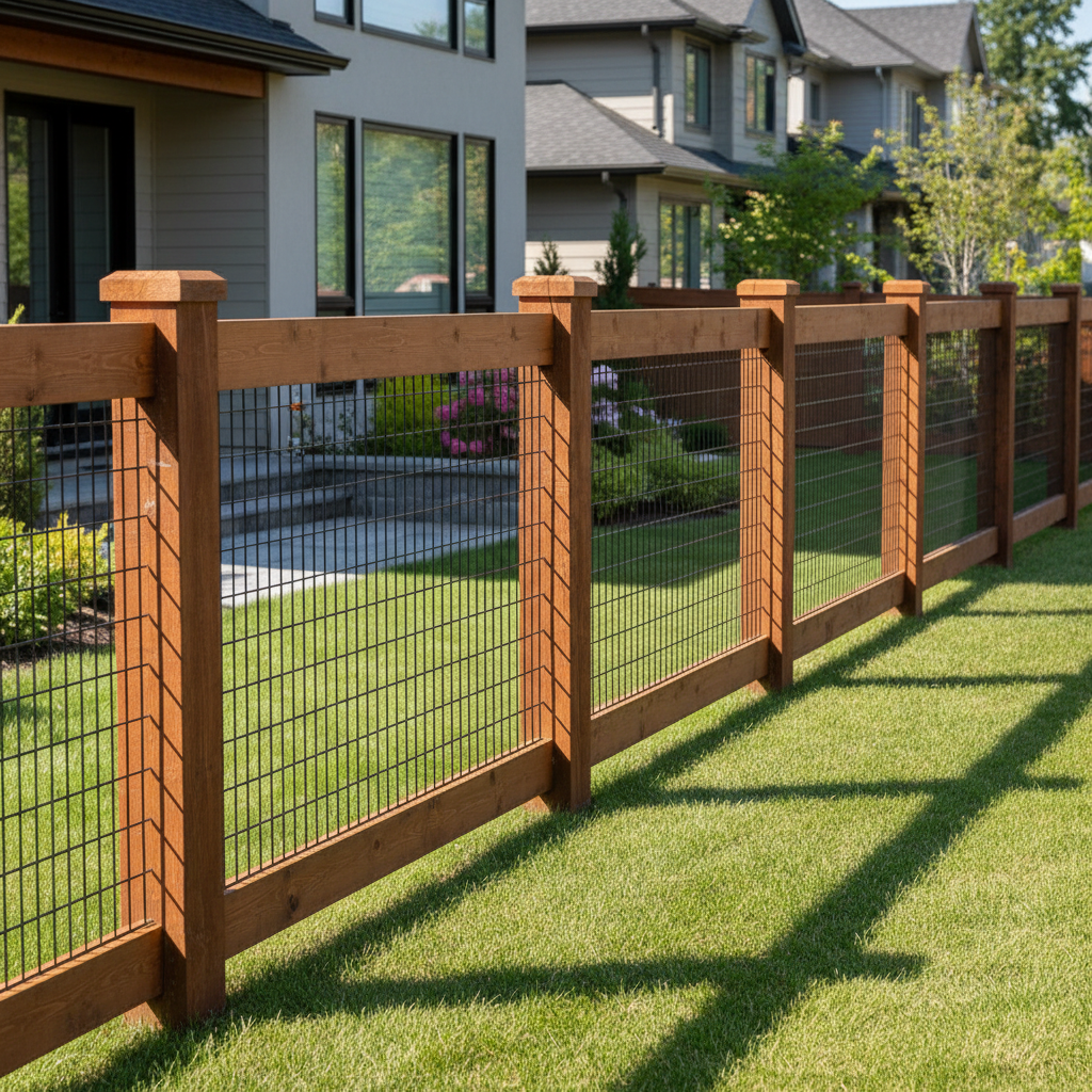 Wood Fence with Black Wire